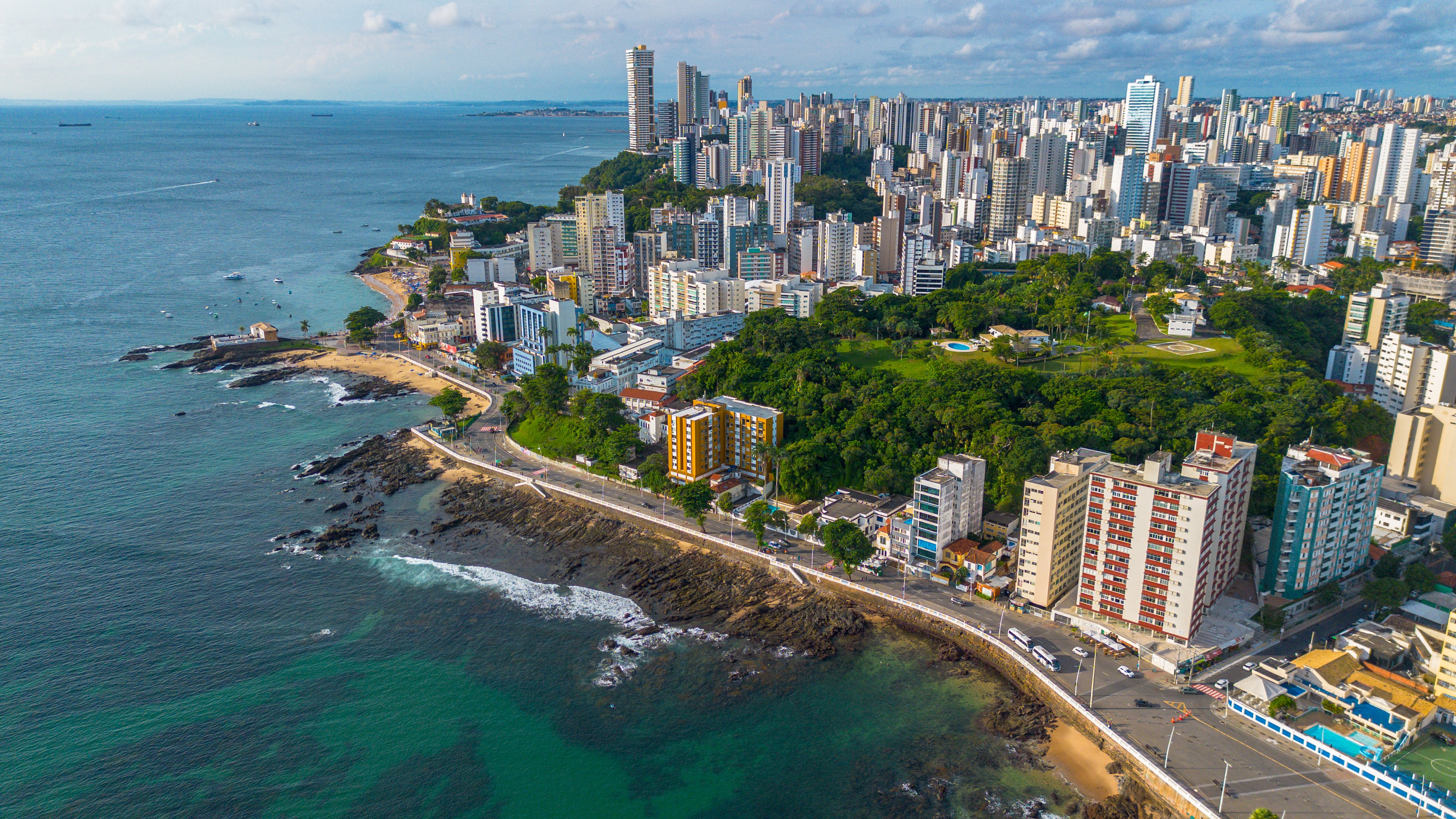 Aerial view of Salvador coastline and skyline